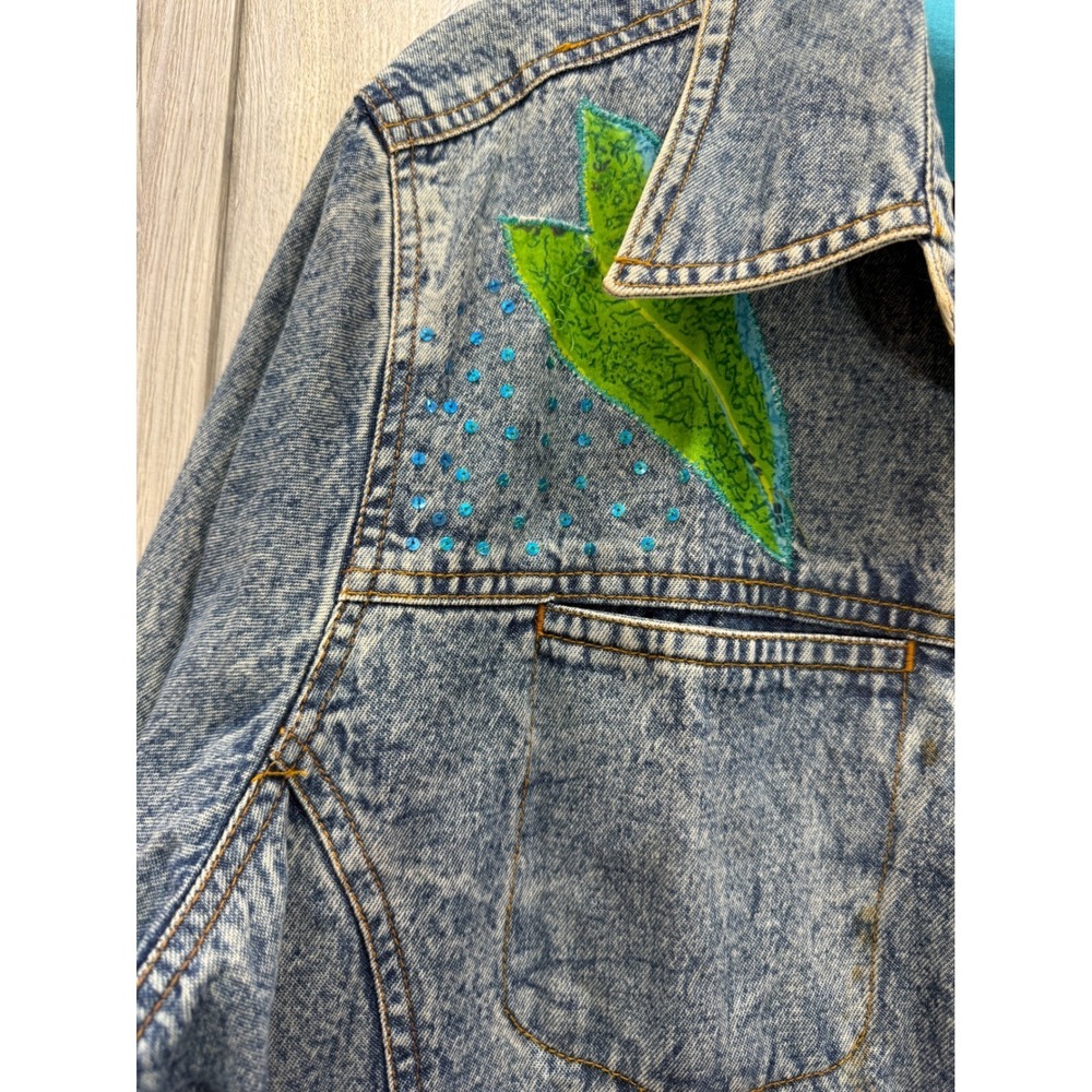 Mirasol Woman Acid Wash Denim Jacket Floral Embroidered Sequin LDMJ0006 Blue 2X - Picture 10 of 16